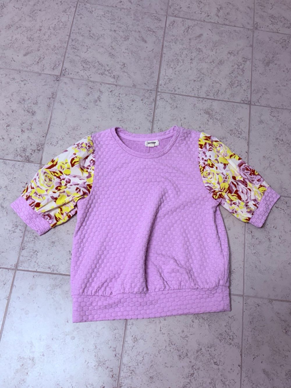 Porridge Lilac Textured Top with Floral Sleeves